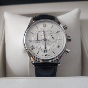 Frederique Constant Geneve Men's Luxury Watch, Sterling Silver, Blk Leather